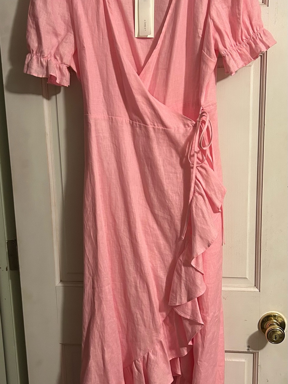 Pink Ruffled Wrap Midi Dress